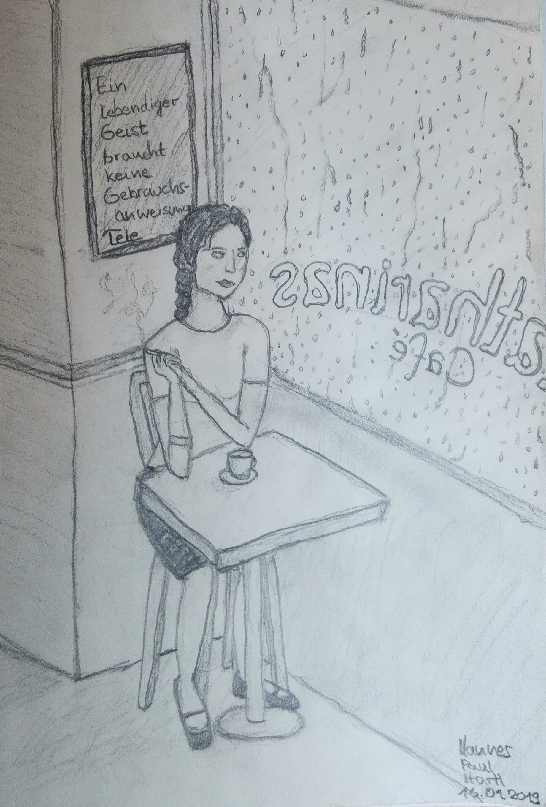 Frau mit Zigarette in einem Café.